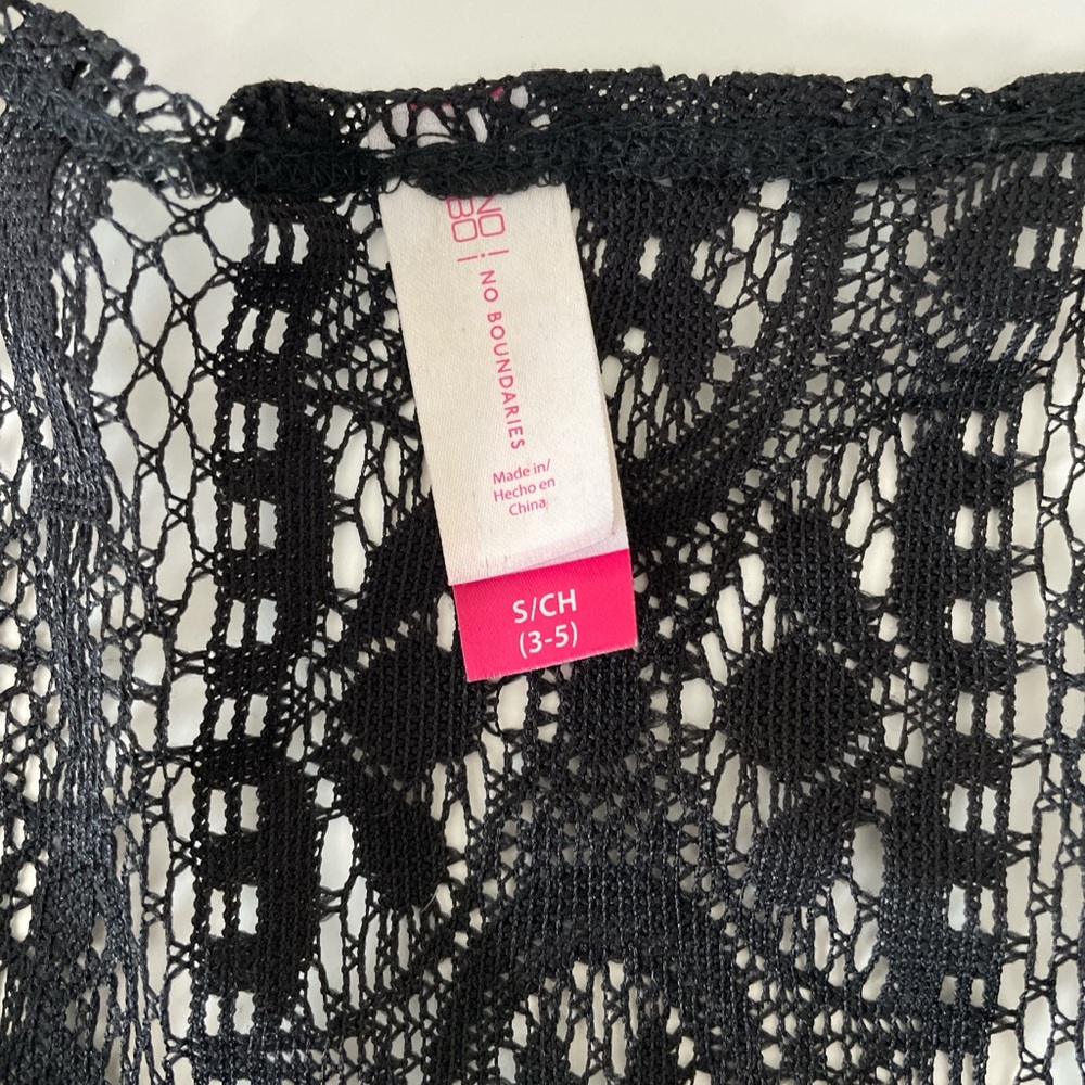 Boho Black Crochet Fringe Vest Open Front Sheer Festival Layering Piece Small - Picture 4 of 7